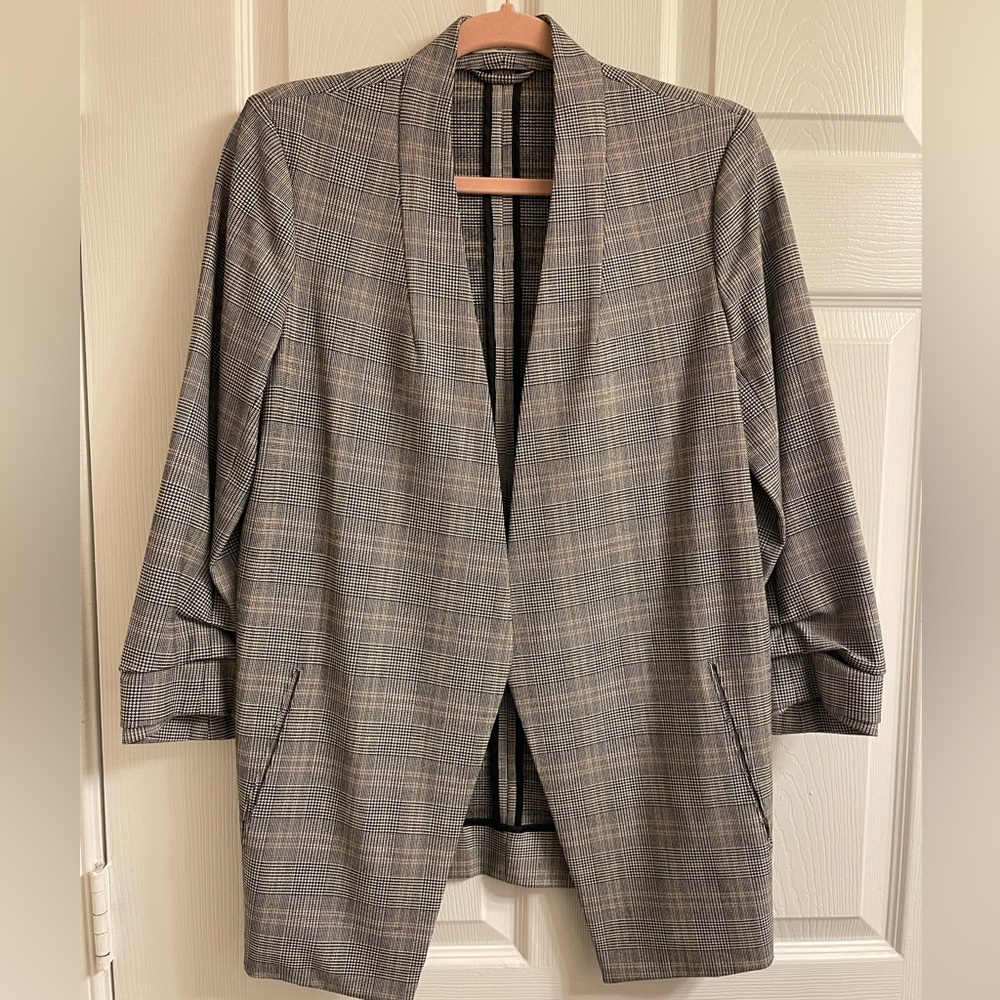 Babaton Grey Glen Plaid Open-Front Blazer